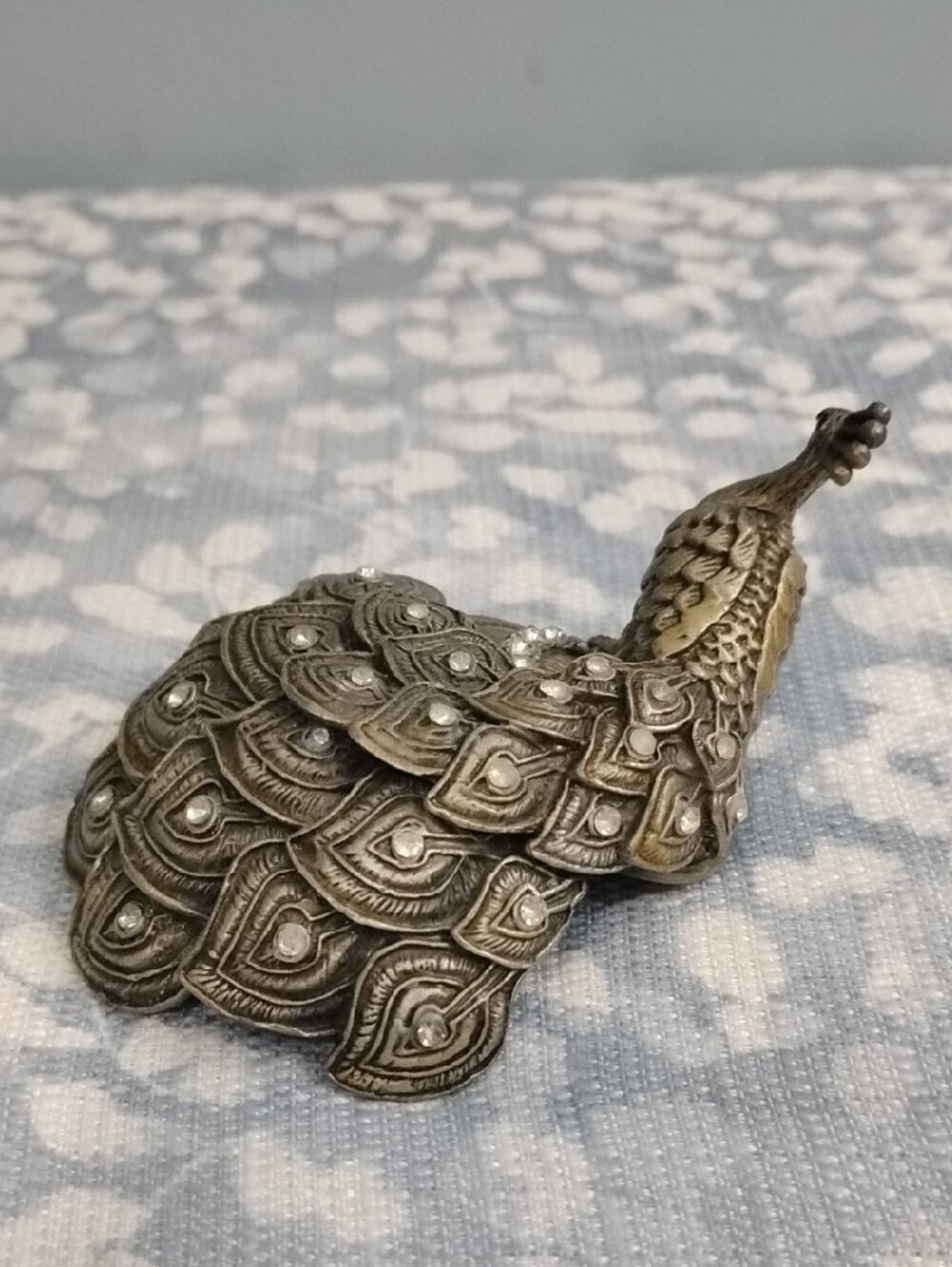 Antique Gold-Tone Peacock Paperweight with Crystal Accents - Picture 4 of 9